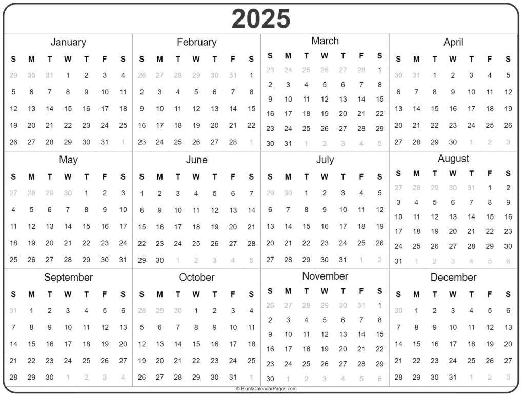 2025 Year Calendar | Yearly Printable Throughout Printable Calendar 2025