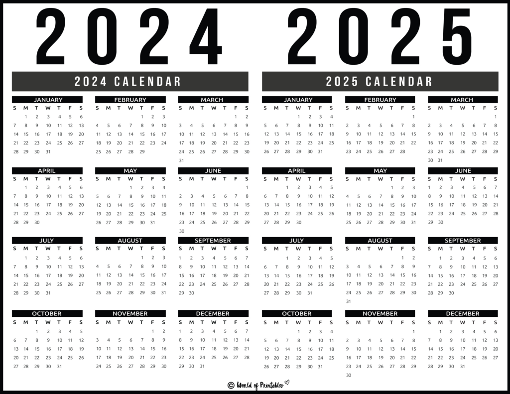 2024 2025 Calendar Free Printables   World Of Printables Within 2024 Calendar 2025 Printable