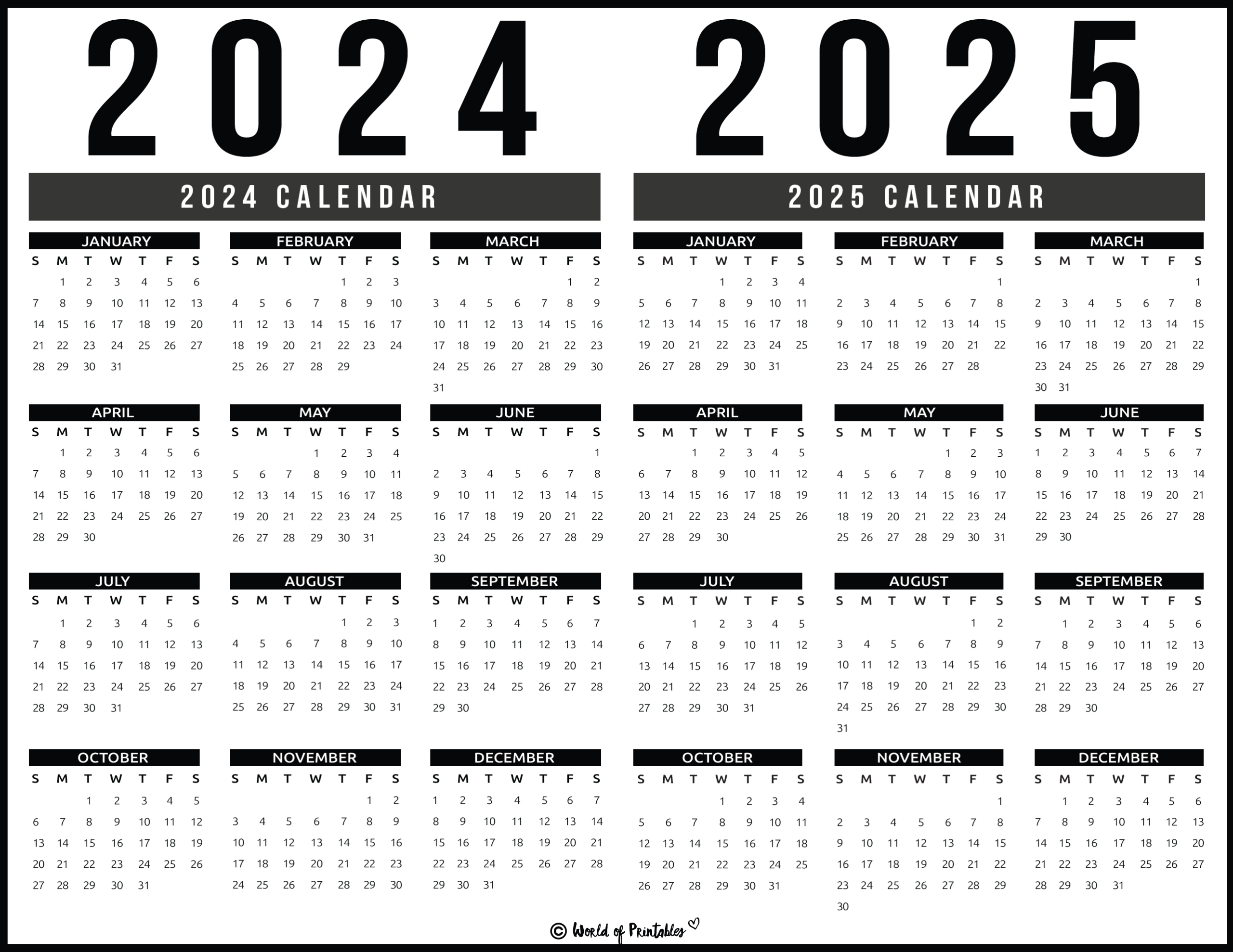 2024 2025 Calendar Free Printables - World Of Printables within 2024 Calendar 2025 Printable