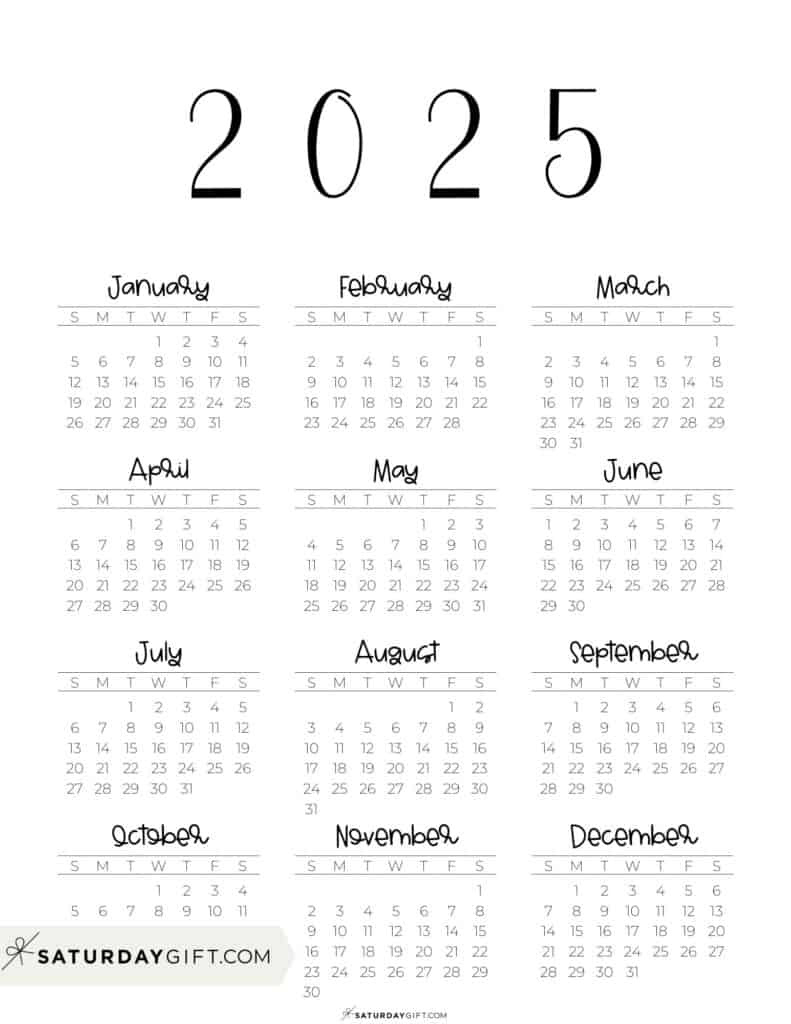 2025 Calendar Printable - 18 Cute &amp;amp; Free 2025 Yearly Calendar with regard to Printable Yearly Calendar 2025