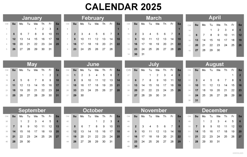 2025 Calendar Printable, ✓ Pdf, Excel And Image File   Free In Calendar Printable 2025