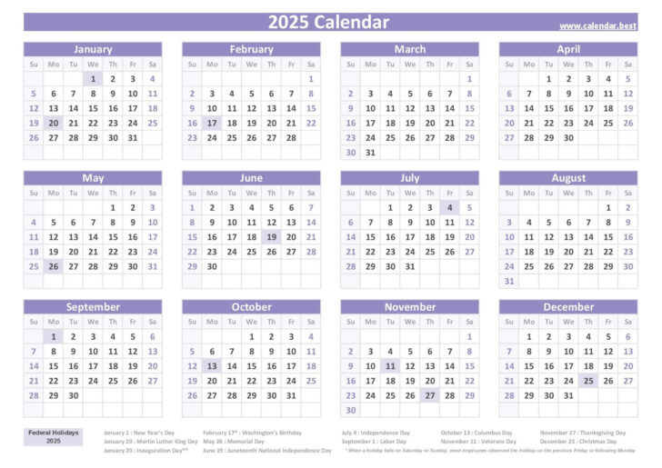 Free Printable 2025 Calendar with Holidays