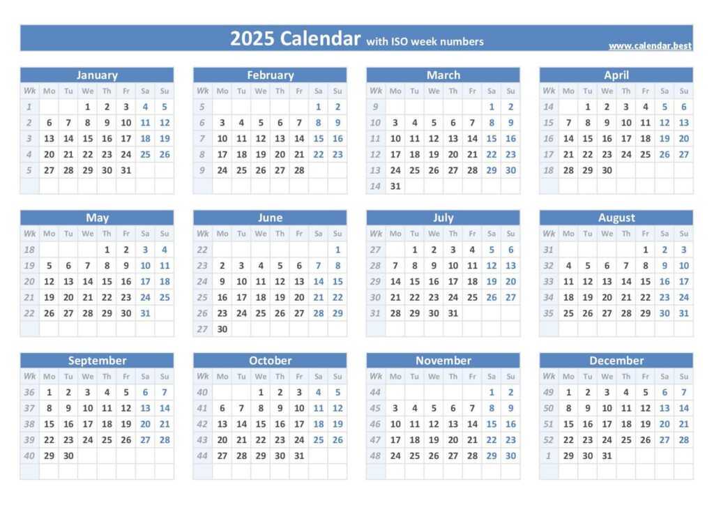 2025 Calendar With Week Numbers (Us And Iso Week Numbers) With Regard To 2025 Calendar With Week Numbers Printable