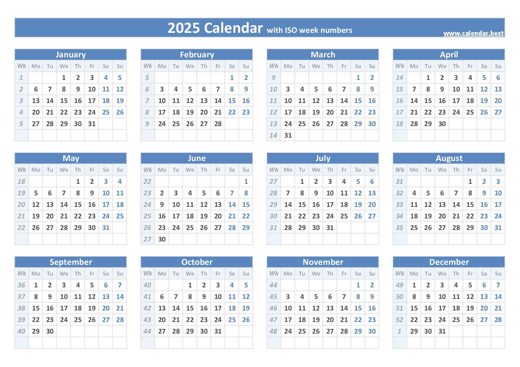 2025 Calendar With Week Numbers (Us And Iso Week Numbers) with regard to 2025 Calendar With Week Numbers Printable