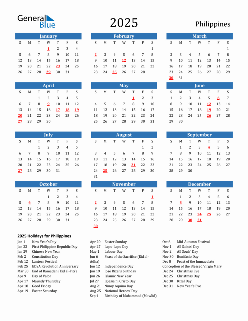 2025 Philippines Calendar With Holidays For Free Printable 2025 Calendar With Holidays