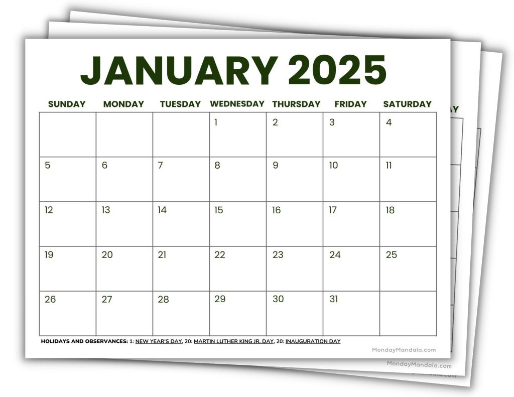 2025 Printable Calendars (56 Free Pdf Printables) inside Free 2025 Printable Calendar