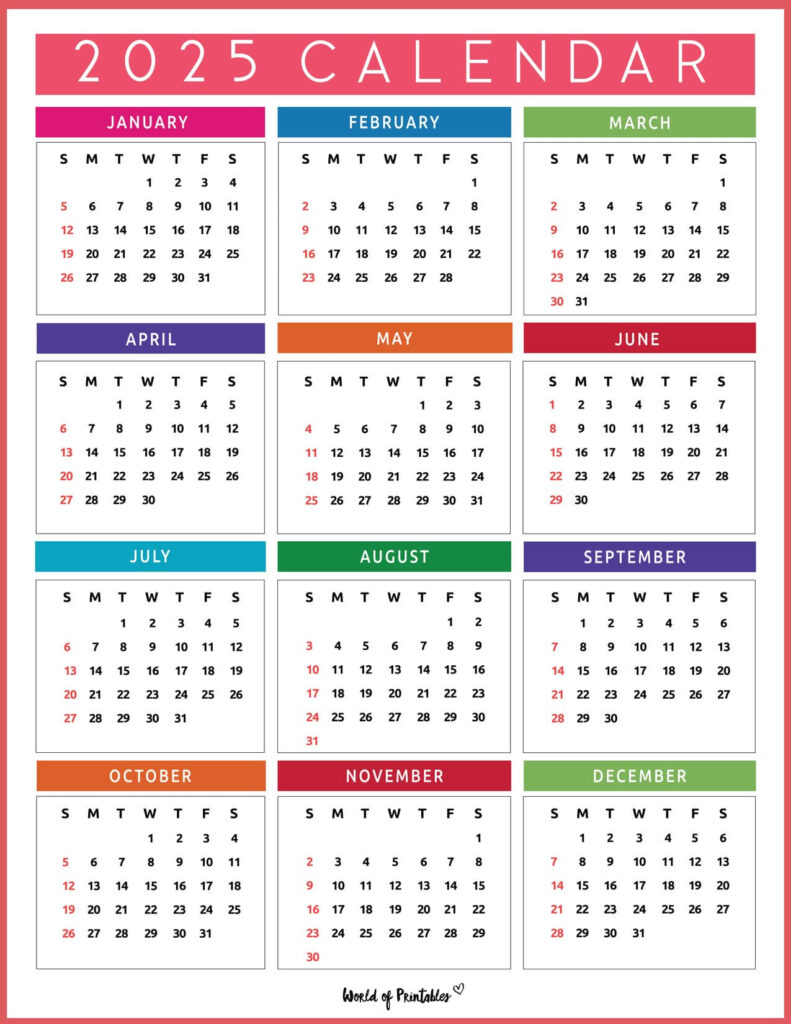 2025 Year Calendars   70 Best Printables   World Of Printables For 2025 Printable Calendar One Page