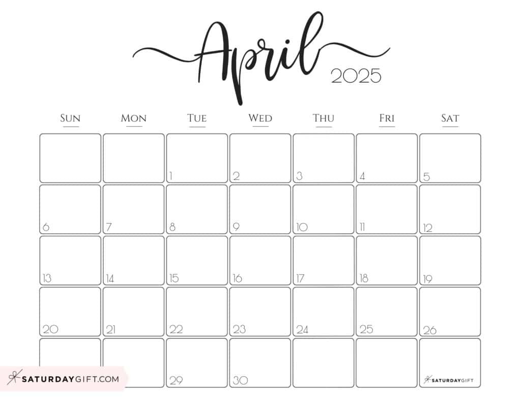 April 2025 Calendar - 20 Cute &amp;amp; Free Printables | Saturdaygift regarding April 2025 Calendar Printable