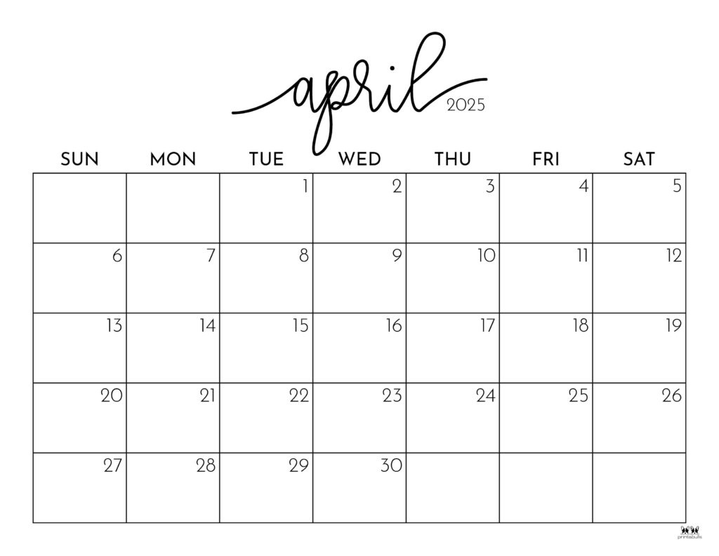 April 2025 Calendars - 107 Free Printables | Printabulls for Printable April 2025 Calendar