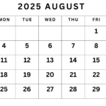 August 2025 Calendar Printable Pdf Template With Holidays Inside August 2025 Calendar Free Printable