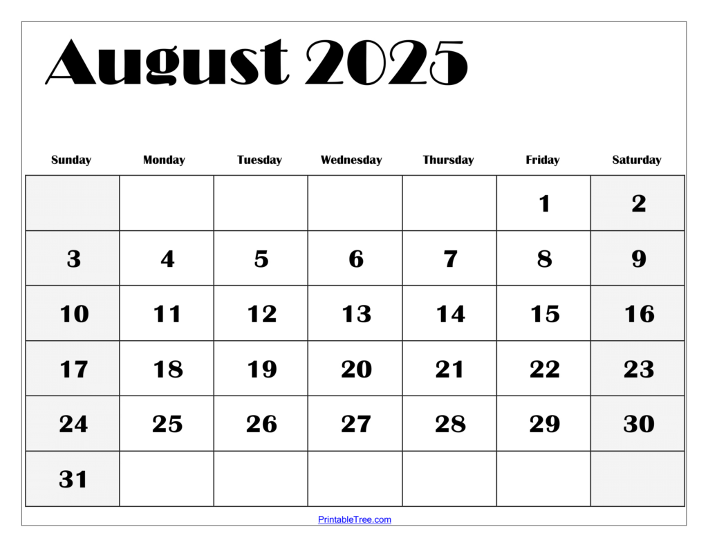 August 2025 Calendar Printable Pdf Template With Holidays Inside August 2025 Calendar Free Printable