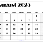 August 2025 Calendar Printable Pdf Template With Holidays Inside August 2025 Calendar Free Printable