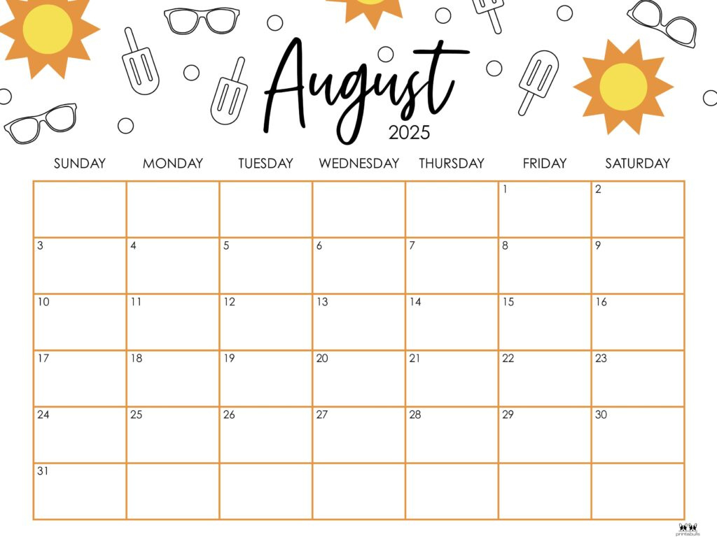 August 2025 Calendars - 107 Free Printables | Printabulls for August 2025 Printable Calendar