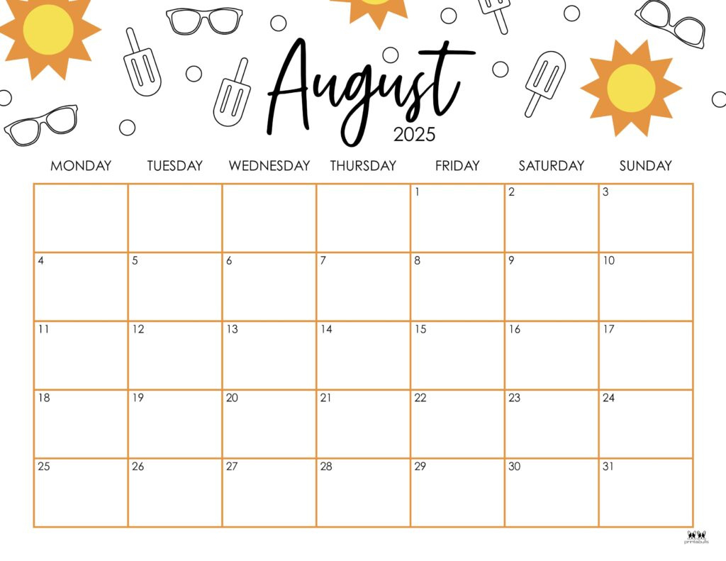 August 2025 Calendars - 107 Free Printables | Printabulls in August Calendar 2025 Printable