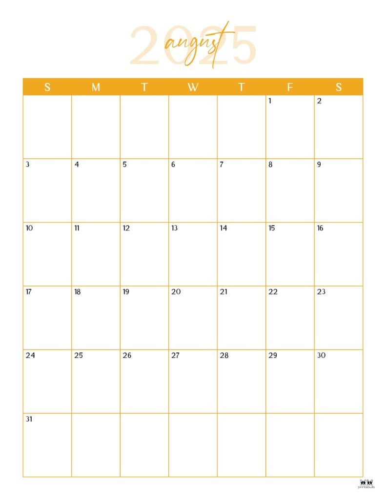 August 2025 Calendars - 107 Free Printables | Printabulls inside Large Print August 2025 Calendar Printable