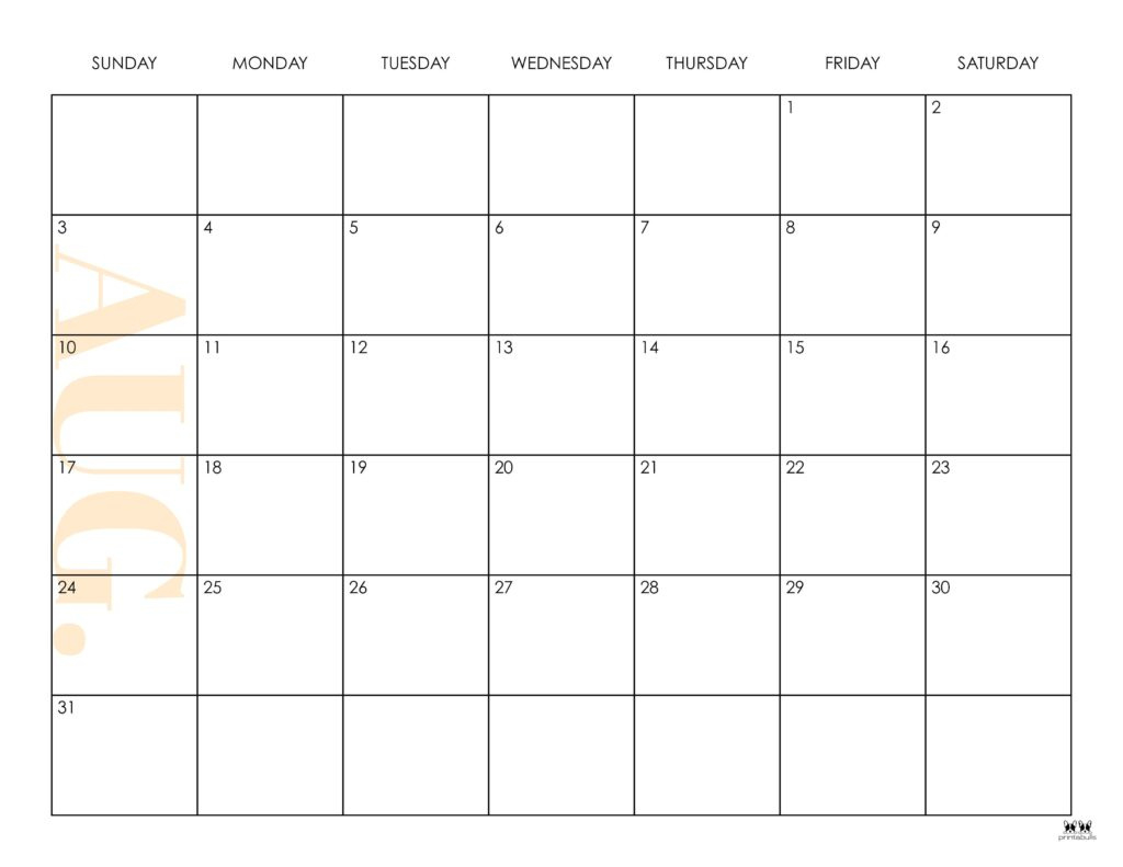 August 2025 Calendars - 107 Free Printables | Printabulls throughout Printable August Calendar 2025 Big Print