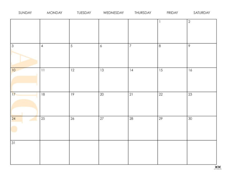 Large Print August 2025 Calendar Printable