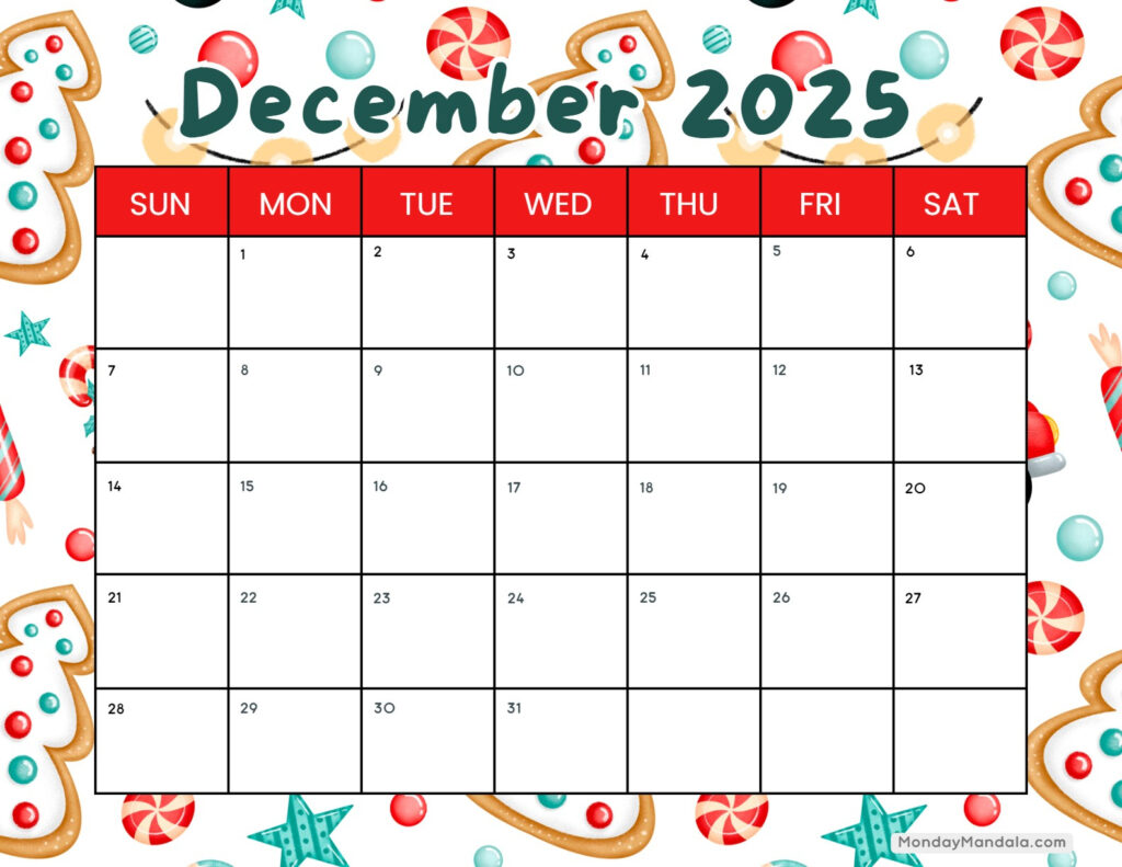 December 2025 Calendar (52 Free Pdf Printables) Inside December 2025 Calendar Printable