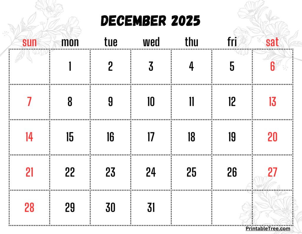 December 2025 Calendar Printable Pdf Template With Holidays Intended For December 2025 Calendar Printable