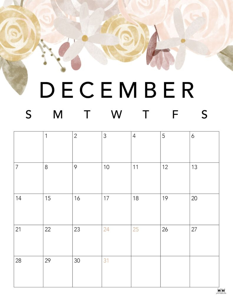 December 2025 Calendars - 107 Free Printables | Printabulls for December 2025 Calendar With Holidays First Printable