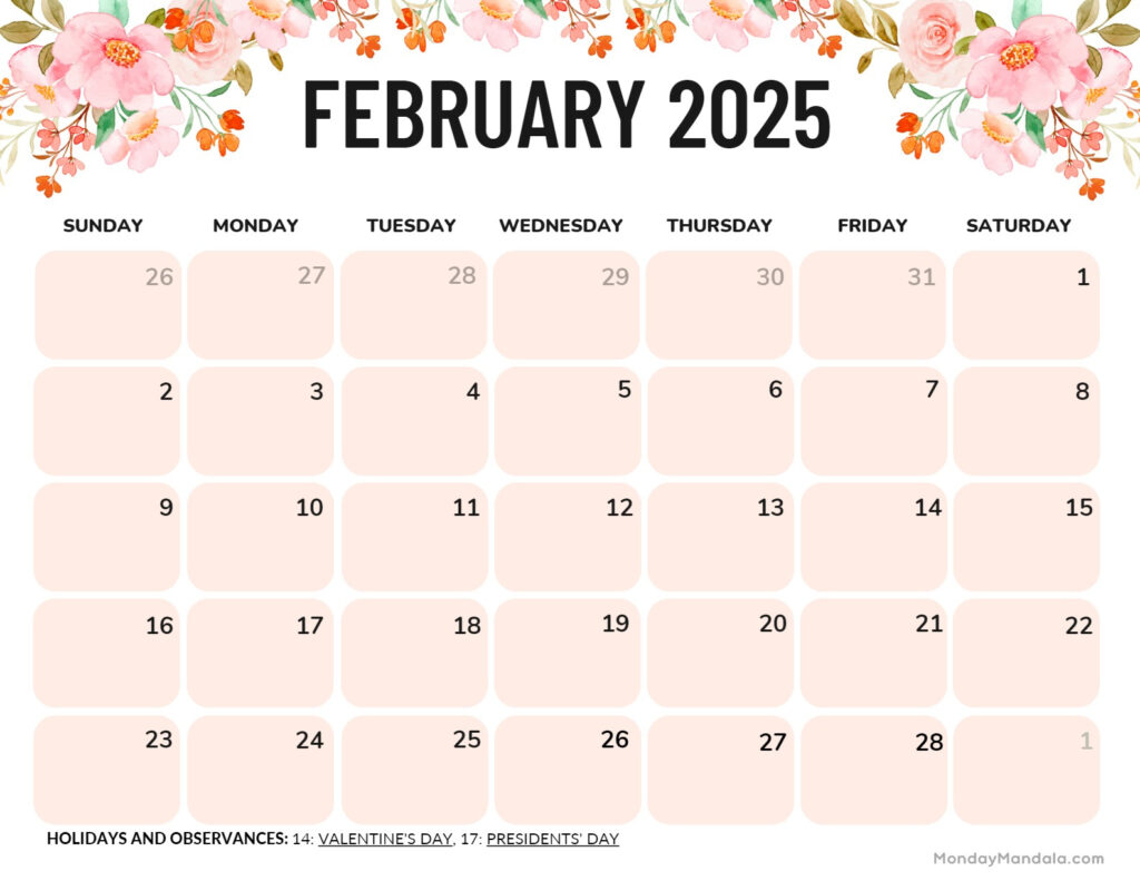 February 2025 Calendar (52 Free Pdf Printables) For Printable Calendar Feb 2025