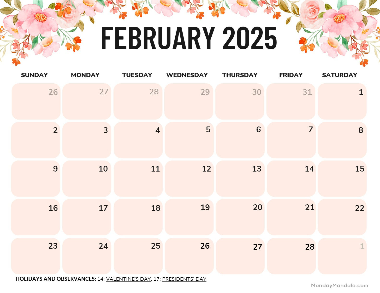 February 2025 Calendar (52 Free Pdf Printables) for Printable Calendar Feb 2025