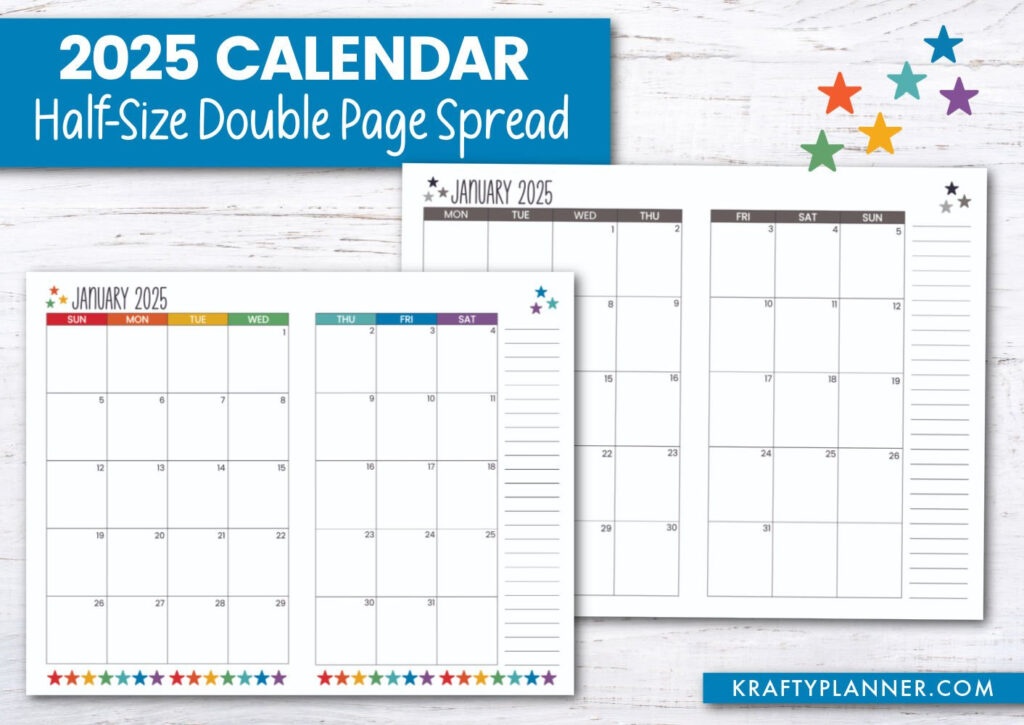 Free 2025 Calendar: Half Size Landscape — Krafty Planner Pertaining To Free Calendar Pages 2025 Printable