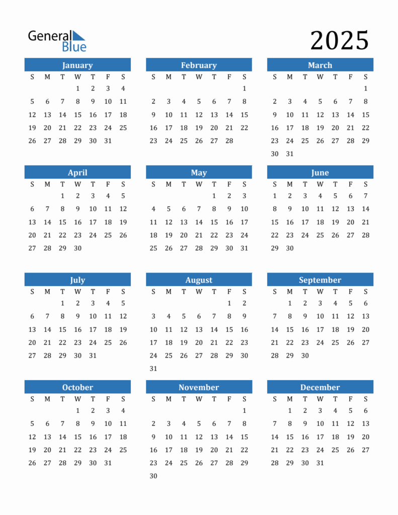 Free 2025 Calendars In Pdf, Word, Excel For Printable Calender 2025