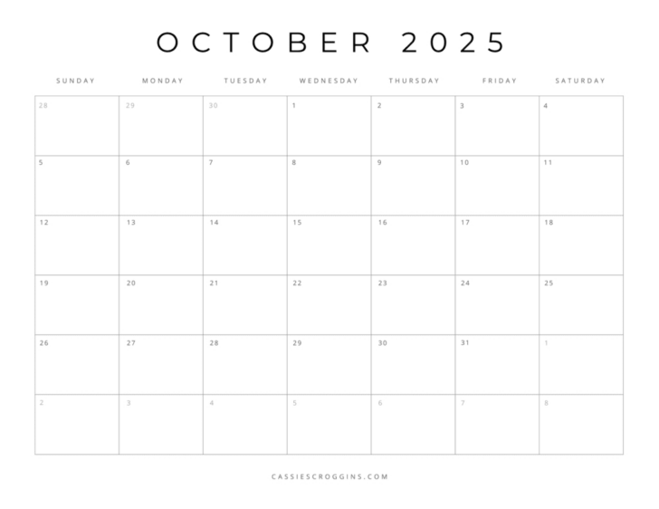 Printable 2025 Monthly Calendar