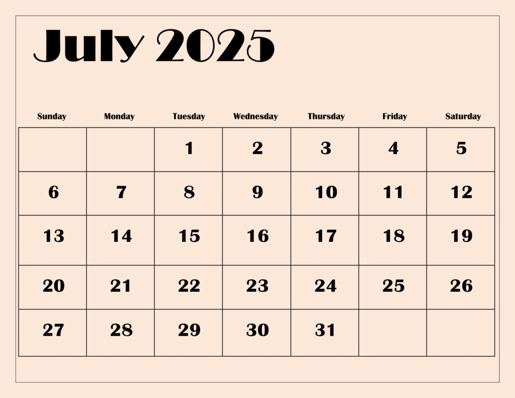 July 2025 Calendar Printable Pdf Template With Holidays Pertaining To July Printable Calendar 2025