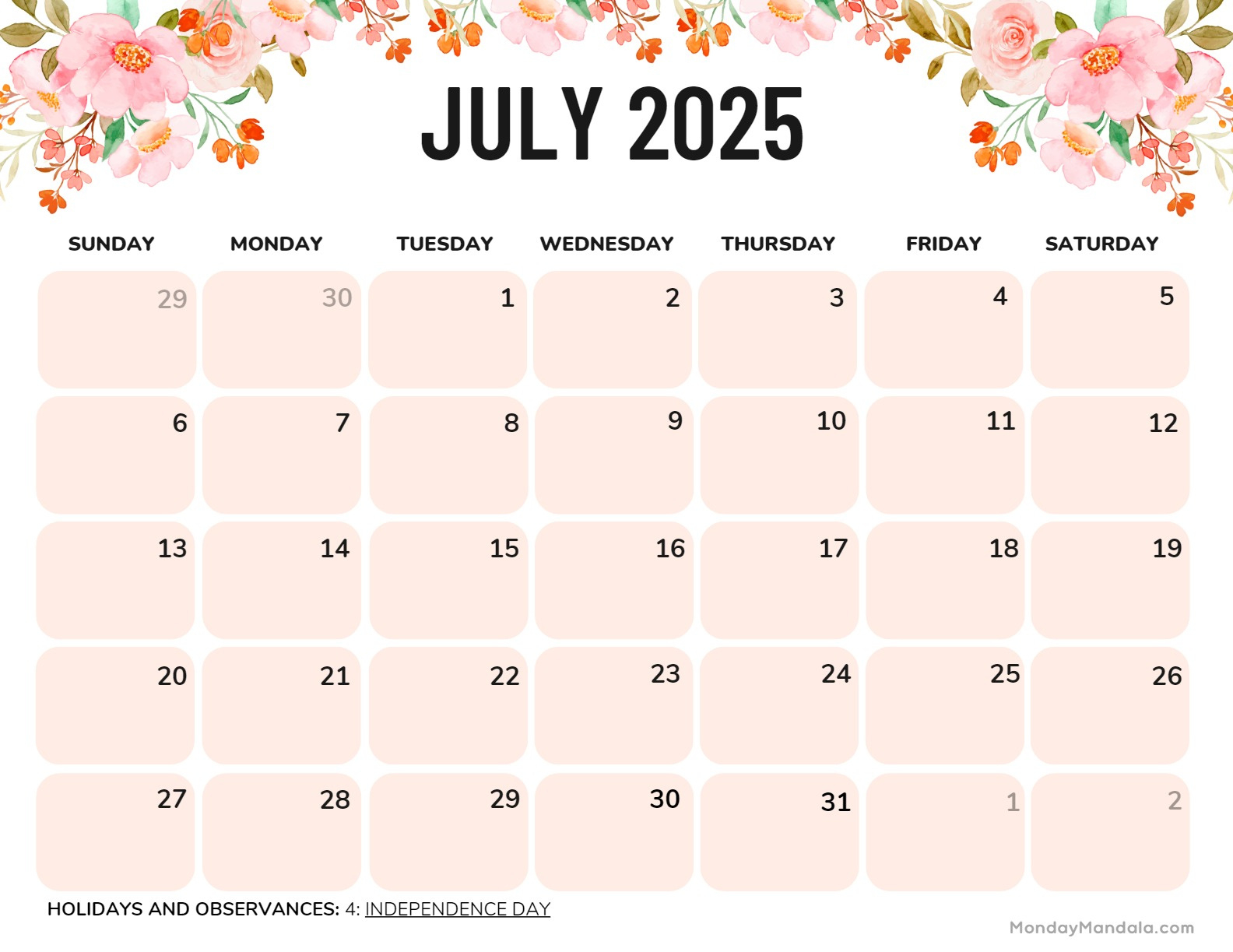 July 2025 Printable Calendar (52 Free Pdf Printables) for July 2025 Printable Calendar