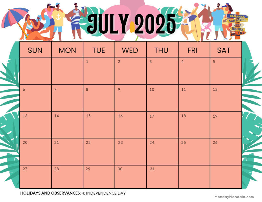 July 2025 Printable Calendar (52 Free Pdf Printables) Throughout July Printable Calendar 2025