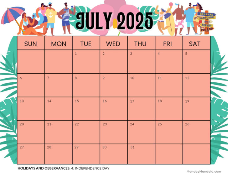 July Printable Calendar 2025