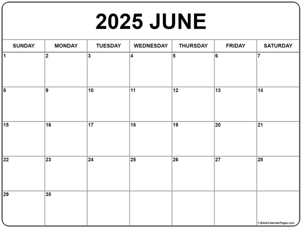 June 2025 Calendar | Free Printable Calendars Pertaining To Printable June 2025 Calendar