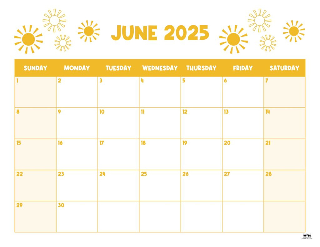 June 2025 Calendars - 107 Free Printables | Printabulls throughout June 2025 Calendar Printable