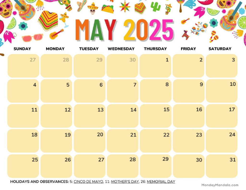 May 2025 Calendar (52 Free Pdf Printables) Inside May 2025 Calendar Printable