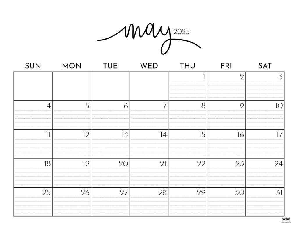 May 2025 Calendars - 107 Free Printables | Printabulls regarding May Calendar 2025 Printable