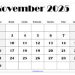 November 2025 Calendar Printable Pdf Template With Holidays For November 2025 Calendar Printable