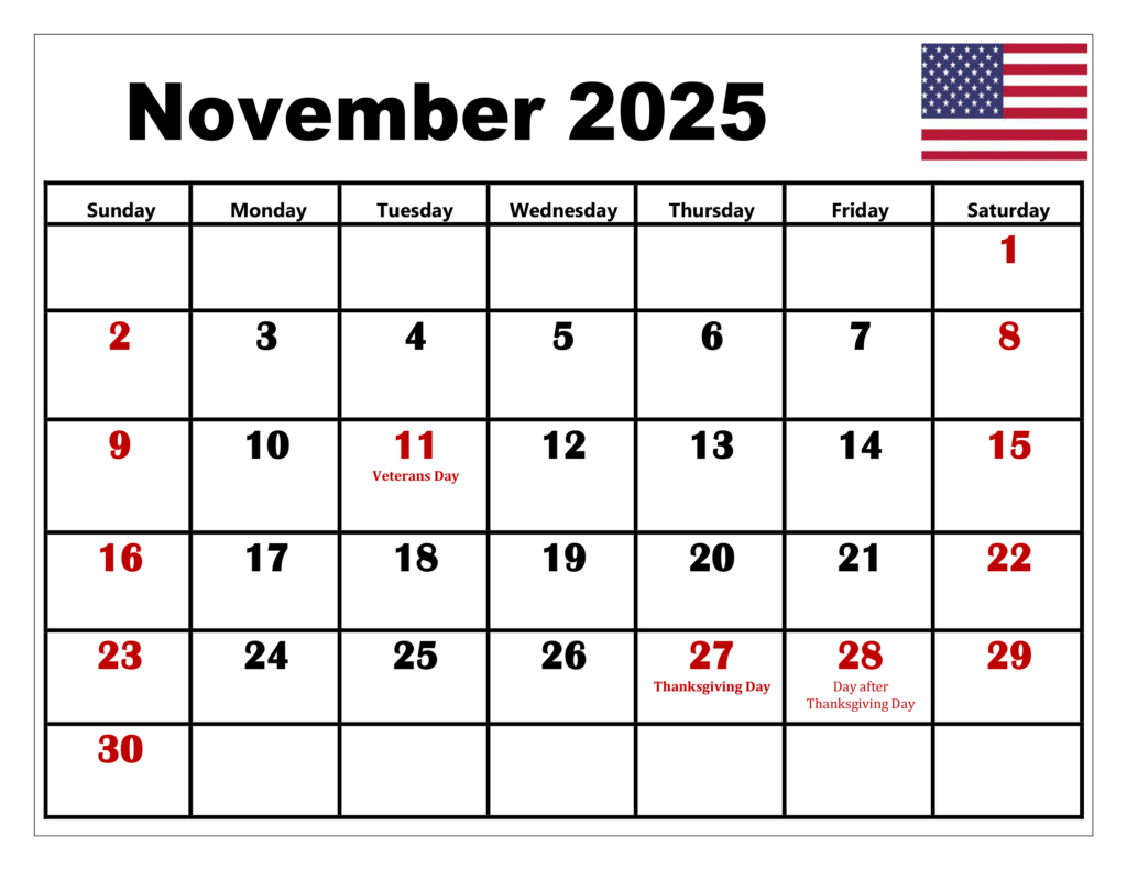 November 2025 Calendar Printable Pdf Template With Holidays Pertaining To November 2025 Calendar Printable