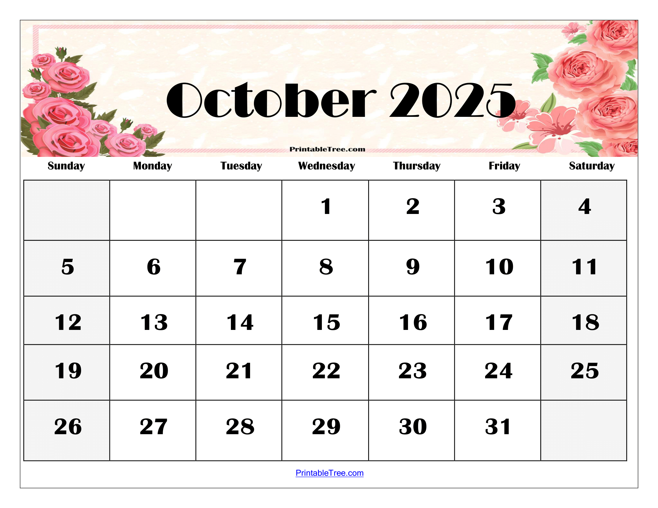 October 2025 Calendar Printable Pdf Template With Holidays in October 2025 Calendar Printable