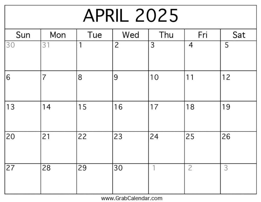 Printable April 2025 Calendar Throughout April 2025 Calendar Printable