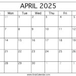 Printable April 2025 Calendar Throughout April 2025 Calendar Printable