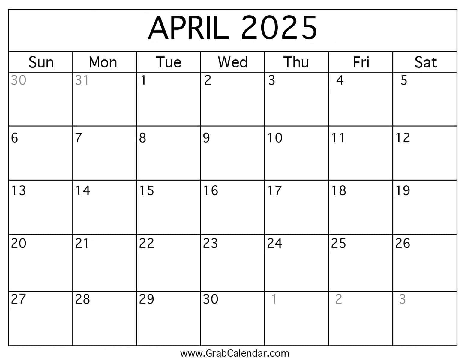 Printable April 2025 Calendar throughout April 2025 Calendar Printable