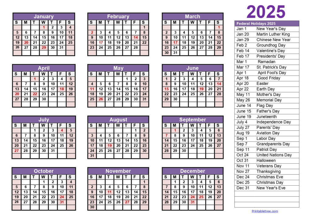 Printable Calendar 2025 One Page With Holidays (Single Page) 2025 In 2025 Calendar With Holidays Printable