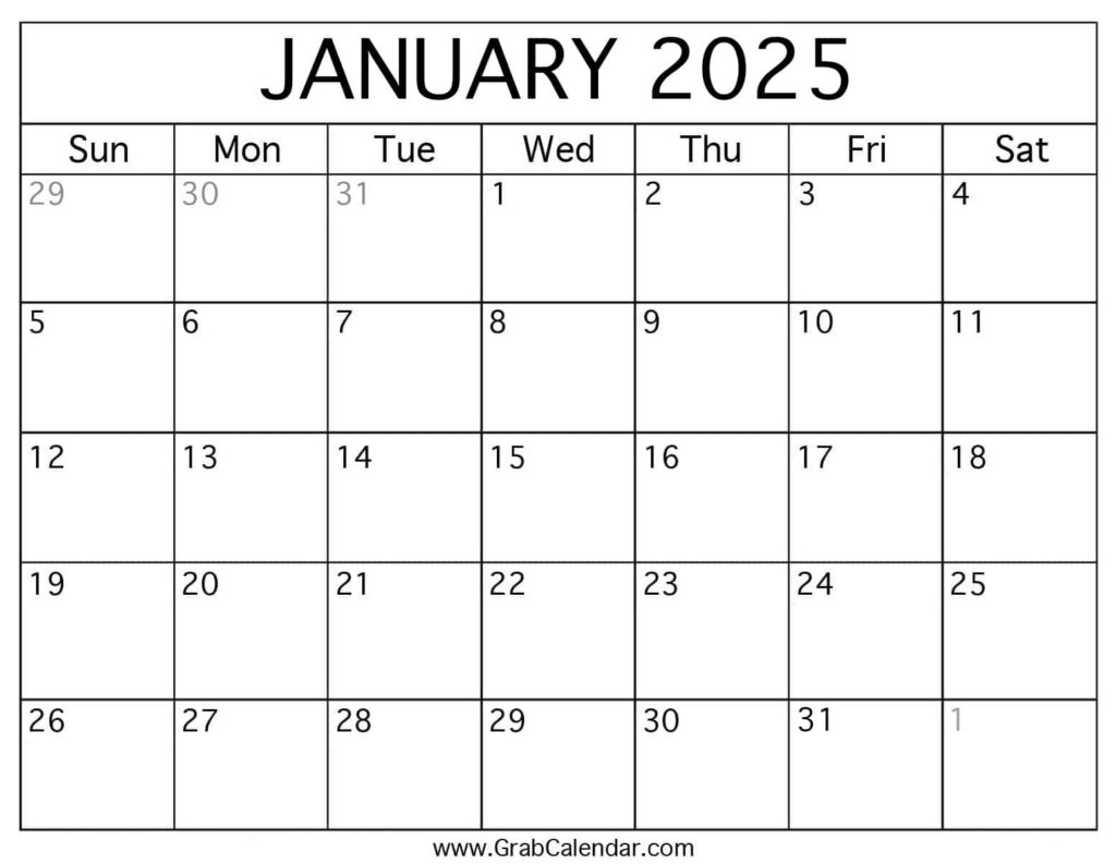 Printable January 2025 Calendar Inside January Printable Calendar 2025