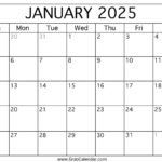 Printable January 2025 Calendar Inside January Printable Calendar 2025