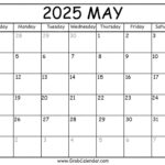 Printable May 2025 Calendar Throughout May 2025 Printable Calendar