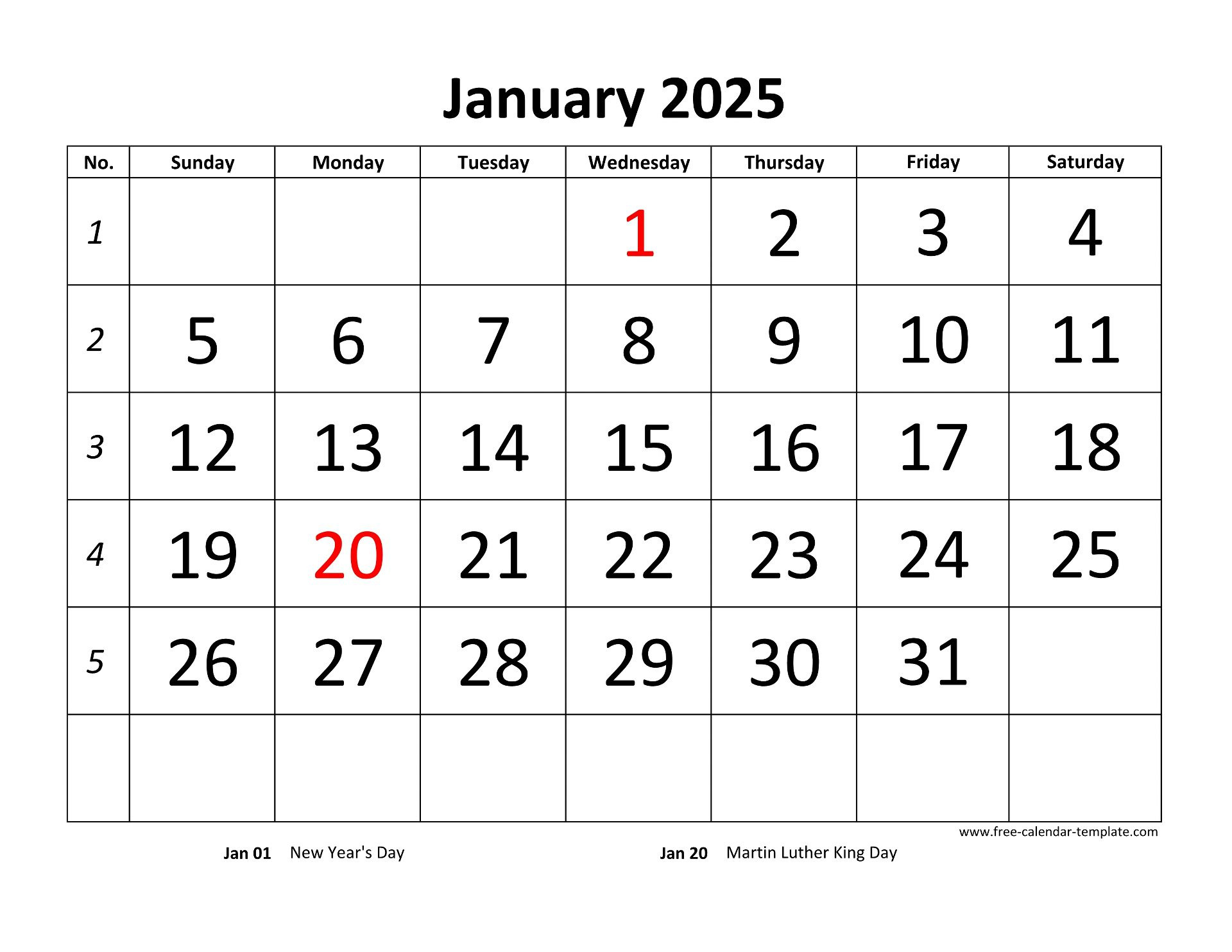 Printable Monthly Calendar 2025 | Free-Calendar-Template throughout Free Printable 2025 Monthly Calendar With Holidays