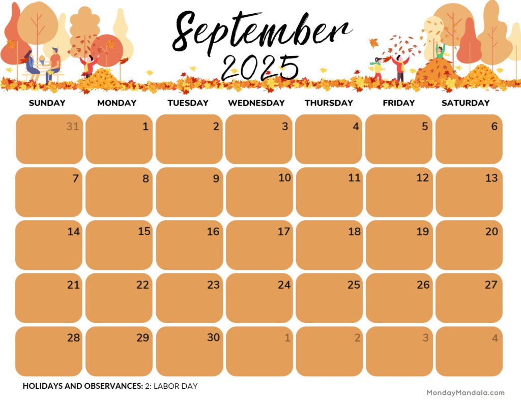 September 2025 Calendar (52 Free Pdf Printables) With Regard To September 2025 Printable Calendar