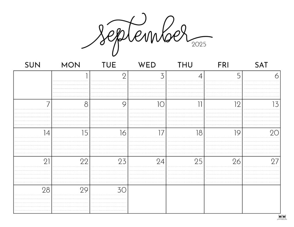 September 2025 Calendars - 107 Free Printables | Printabulls throughout September 2025 Calendar Printable